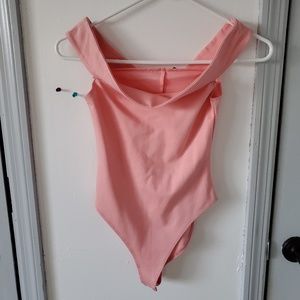 Pink off-the-shoulder bodysuit